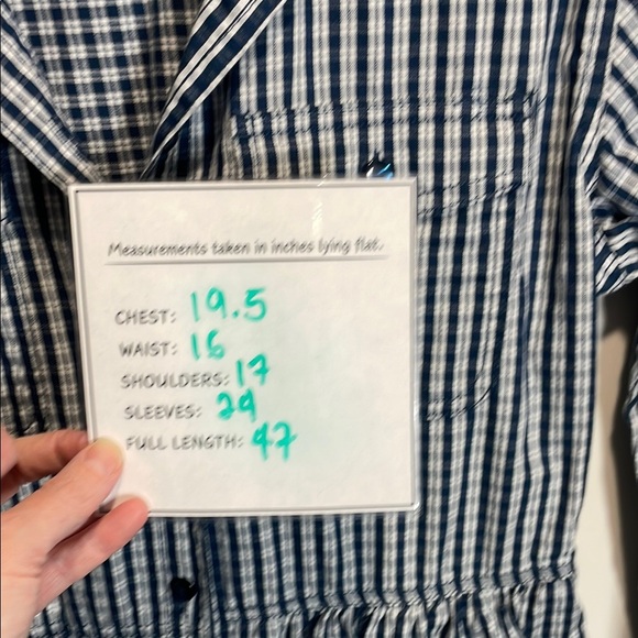 Splash - White and Navy Blue Gingham Long Sleeve Shirt Dress - Picture 10 of 10